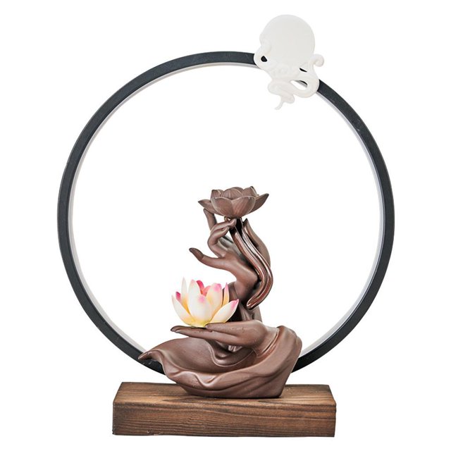 Bearachild Ceramic Backflow Waterfall Incense Burner LED Light Aromaterapia y Aceites Esenciales Loto multicolor
