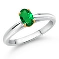 thumbnail image 2 of Gem Stone King 0.40 Ct Oval Green Nano Emerald 10K White and Yellow Gold Solitaire Engagement Ring (Size 7), 2 of 4