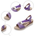 thumbnail image 5 of Rokment Women's Platform Chunky Heels Dressy Sandals Fashion Casual Metallic Silver Buckles Leather Elastic Ankle Strap Wedge Slingback Heeled Summer Comfortable Walking Shoes Purple Size 6.5, 5 of 7
