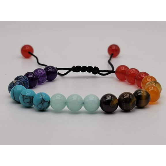 Adjustable 7 Chakra Bracelet, , Meditation Healing, Crystal Healing, Beaded Bracelet 8mm
