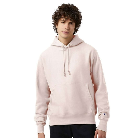 Champion Unisex Reverse Weave Hooded Sweatshirt 82/18 Cotton/Polyester Fleece Pullover Plain Comfy Hoodie (Body-Blush, L)