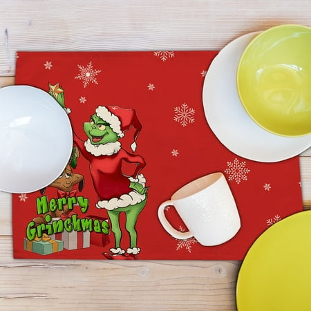 

Grinch Decorations for Christmas Christmas Series Creative Printed Meal Mat Cartoon Elderly Table Mat Christmas Tablecloth Mat