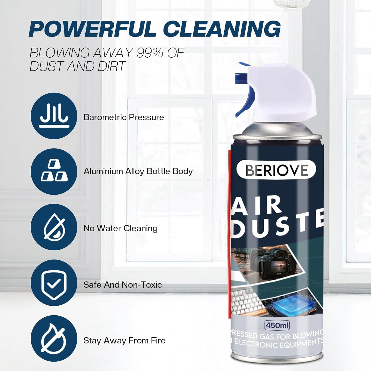 BERIOVE Compressed Air Duster 450ml for Electronic Keyboard Keyboard Cleaner Air Spray Cleaning the Car Dashboard 3 Pcs
