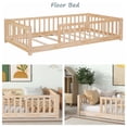 thumbnail image 3 of Twin Size Floor Bed, Solid Pine Wood Platform Bed Frame with Fence Guardrails & Slats System, Multifunctional Floor Playpen Bed, Natural, 3 of 8