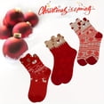thumbnail image 2 of 6-Pair Comfortable Plush Christmas Stockings for Teens - Cute cartoon reindeer and bear pattern, red and white striped mid-calf socks with gold accents, machine washable, perfect holiday gift, Christ, 2 of 6