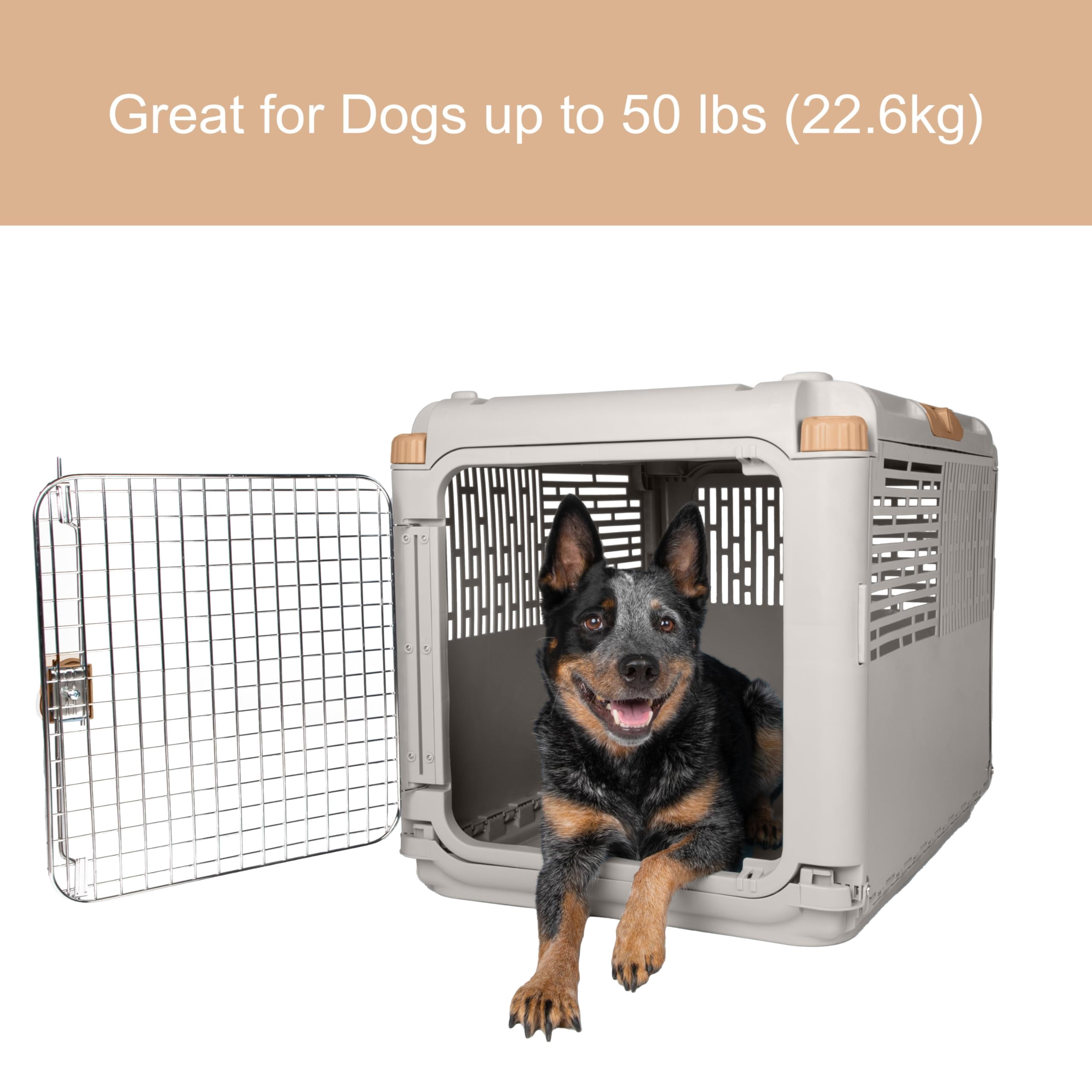 Collapsible Medium Pet Travel Carrier (tan)  Hard-sided Kennel For Dogs Puppies Cats Kittens Animals Up To 50lbs Washable Home & Outdoor Crate 30.6"l X 22"w 23.25"h