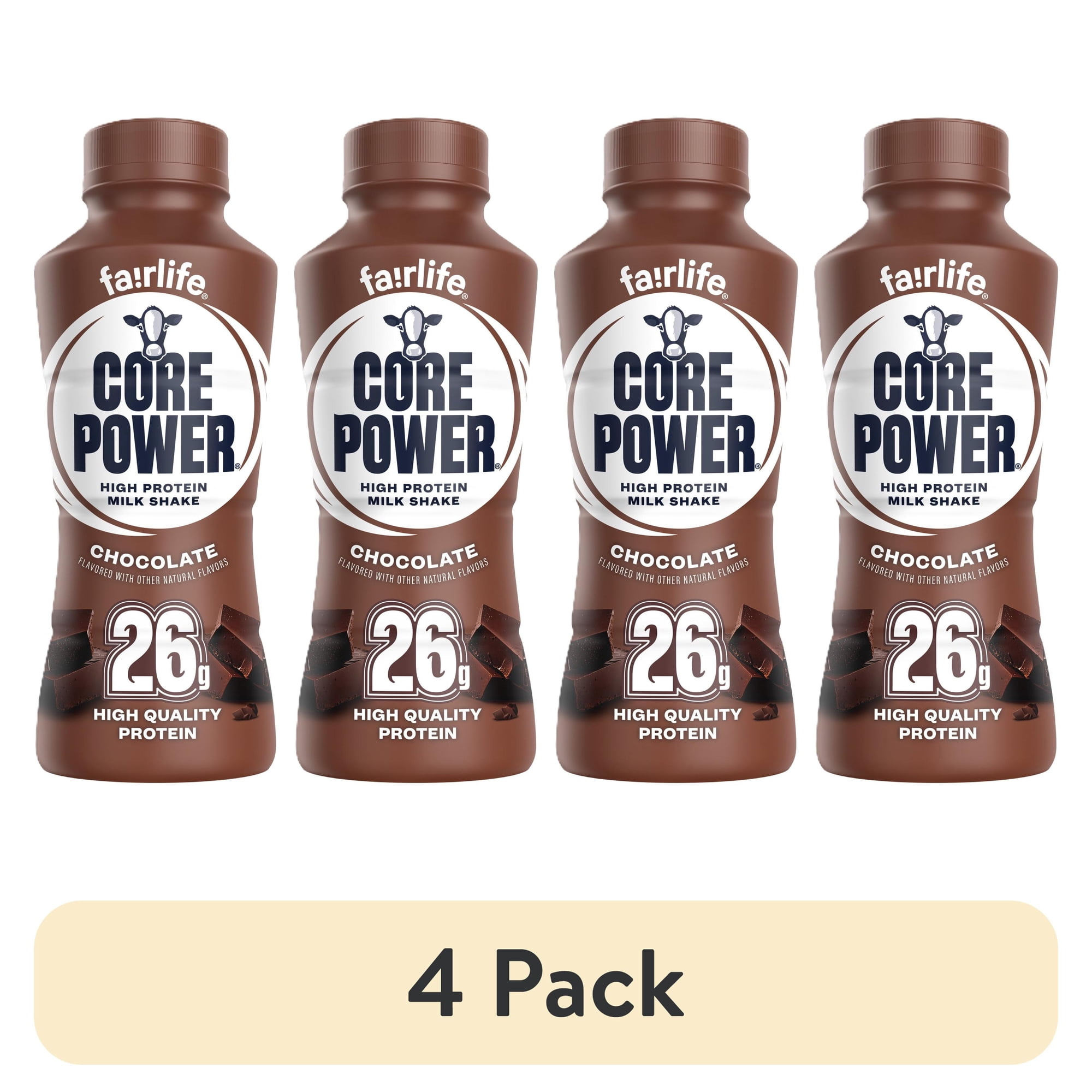(4 pack) Core Power Protein Shake, Chocolate, 26g Bottle, 14 fl oz
