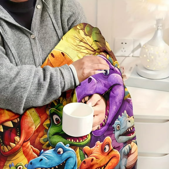 Soft & Cozy Cartoon Dinosaur Print Flannel Blanket - Vibrant, Warm, and Versatile for Office, Camping, Travel - Machine Washable, All-Season Gift, Perfect for Youngsters, Birthday, Party Favors, Surv