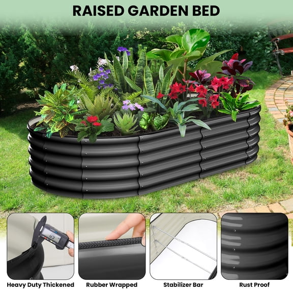 Heavy Duty Metal Raised Garden Bed – 8x2x1FT Oval Planter Box for Outdoor Vegetable, Flower, Herb Gardening, for Garden & Backyard & Patio, Dark Gray