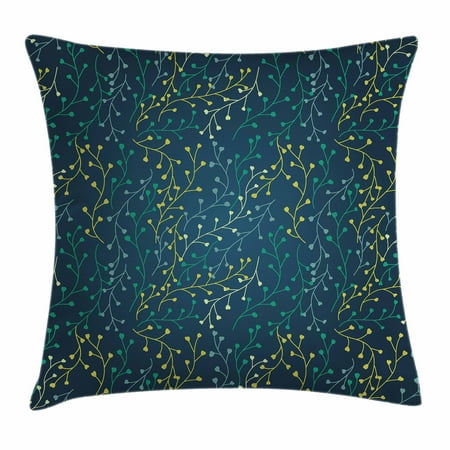 Flowering Hearth - Leaves Throw Pillow Cushion Cover, Heart Shaped Little Buds Flowering Branches Curly Spring Nature Inspired, Decorative Square Accent Pillow Case, 16 X 16 Inches, Dark Blue Green Yellow, by Ambesonne