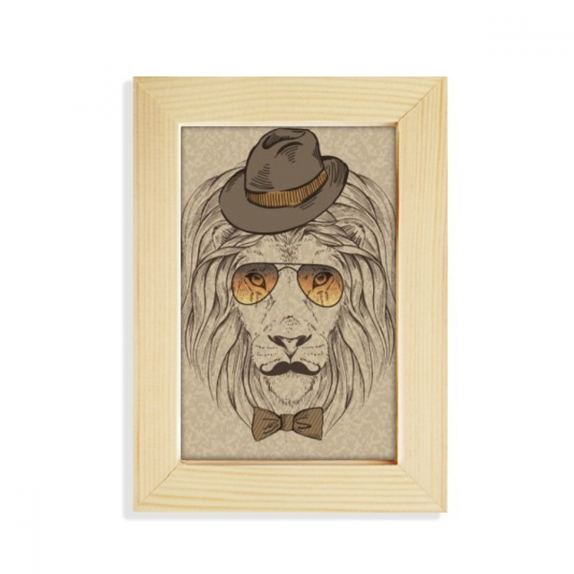 British Style Gentle Lion Hat Bow Tie Desktop Display Photo Frame Picture Art Painting 5x7 inch