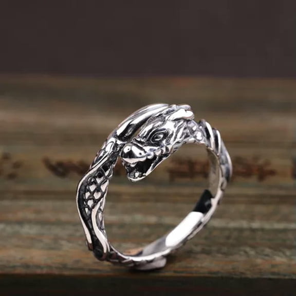 HOOUN Pure S925 Sterling Silver Band Men Women Lucky Special Dragon Open Ring 5g