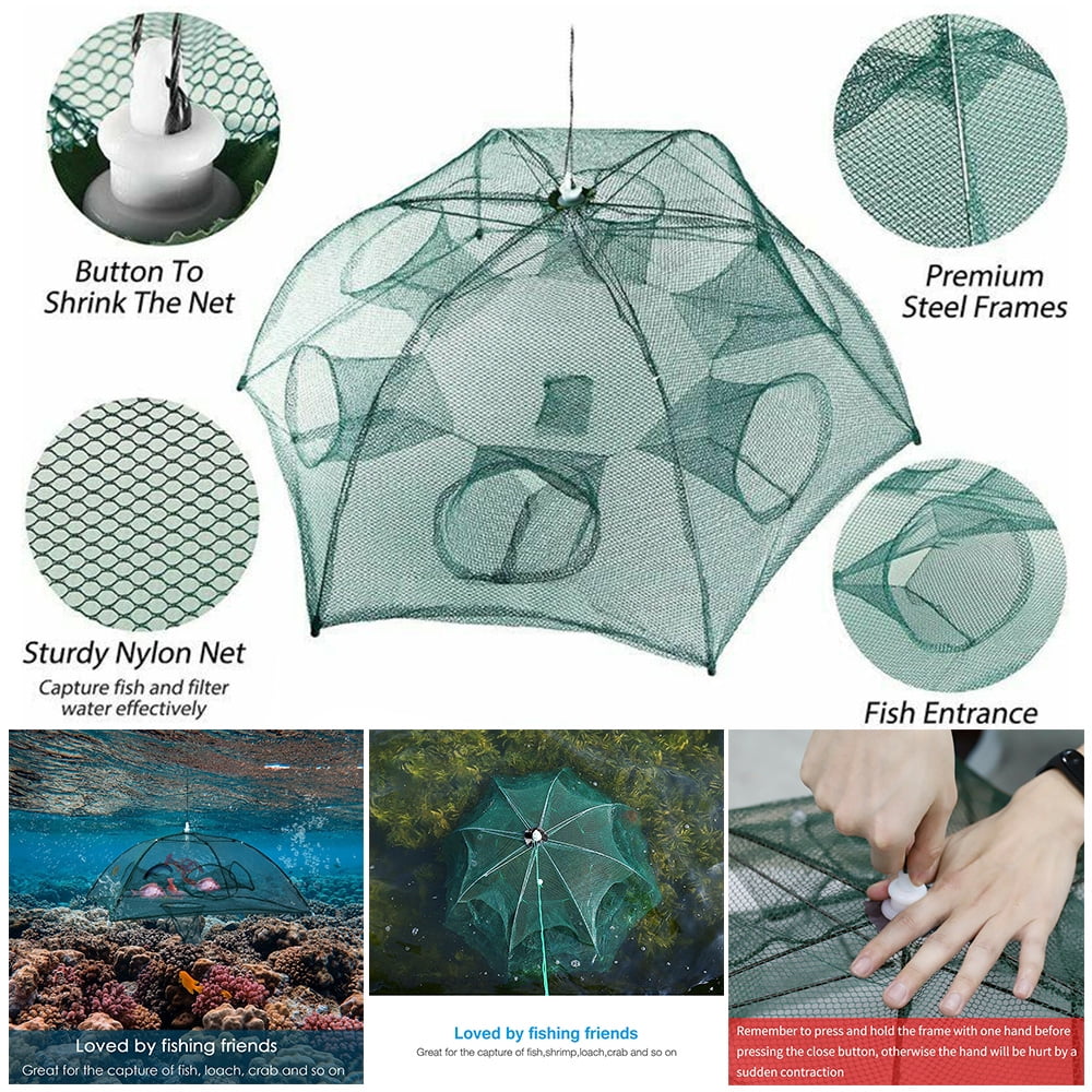 Crawfish Trap,Foldable Fishing Bait Trap Cast Net Cage for Catching Small Bait  Fish Eels Crab Lobster Shrimp,6 Holes 