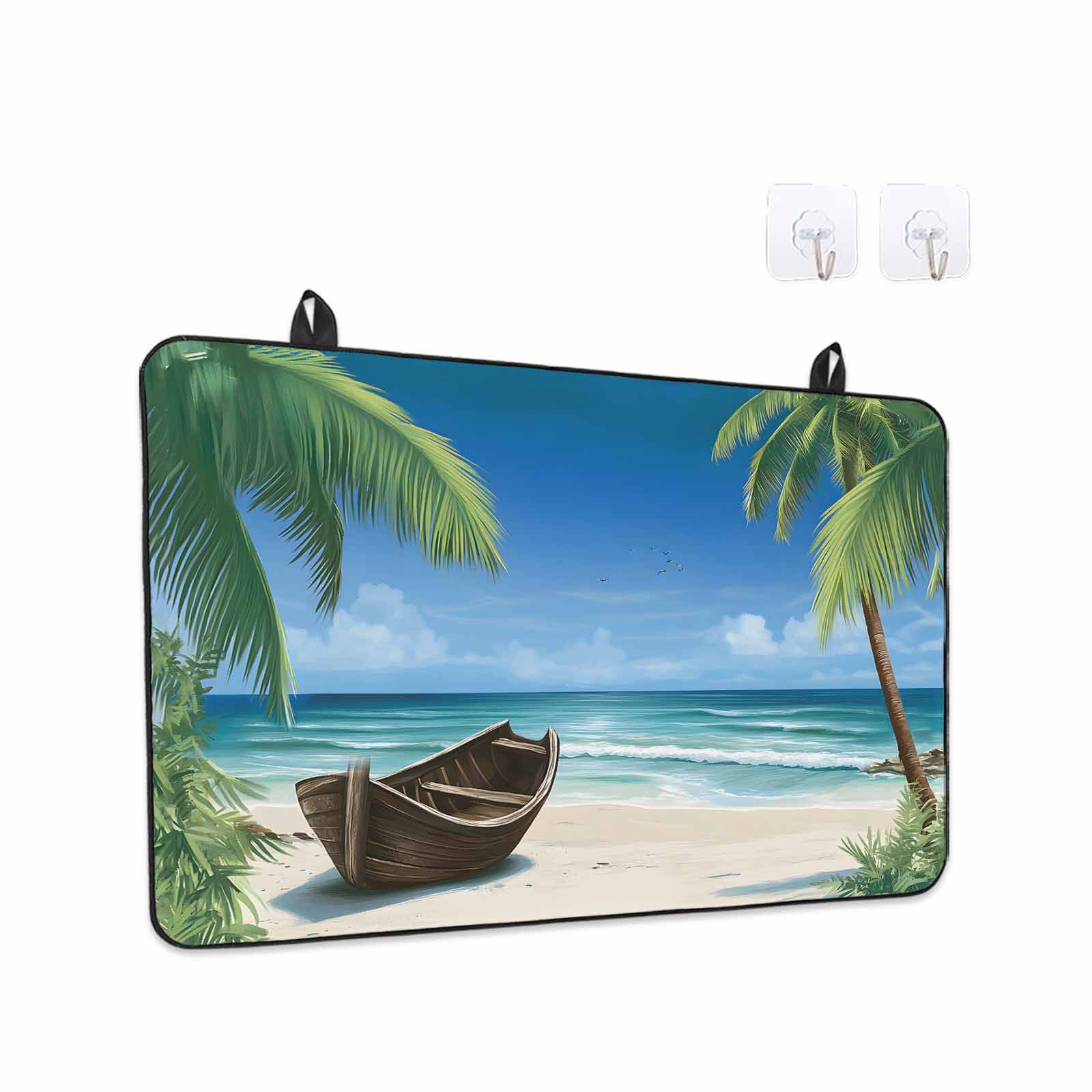 Ocean Beach Stove Top Cover for Electric Stove, Heat-proof & Non Slip Glass Top Stove Cover Protector, Blue Coastal Palm Tree Nautical Sailboat Kitchen Flat Cooktop Rubber Mat 24x21 Inches