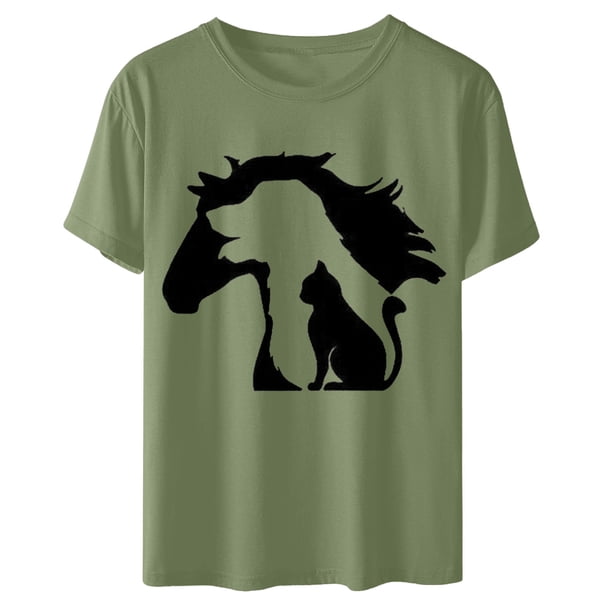 Tops Para Mujer Elegantes Blusas Casuales Camisas de Moda Sueltas Cuello Redondo Animal Lindo Estampado Camiseta de Manga Corta Odeerbi ODB167156