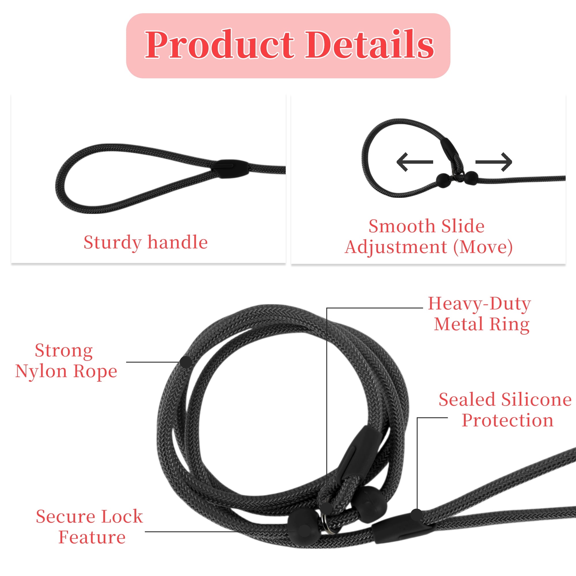 Unique Bargains Slip Leash for Dogs No Pull Heavy Duty Training Leash Medium Black 5ft