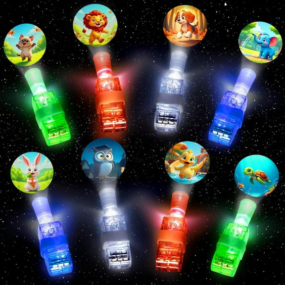 Novelty Place 24 Pcs LED Finger Lights for Kids Party Favors, Cute Animal Projector Light-Up Toys Gifts for Kids, Animal Theme Birthday Party Decorations Supplies, Goodie Bag Fillers