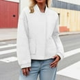 thumbnail image 2 of adviicd Jackets for Women Casual Long Sleeve Standing Collar Jacquard Coats Trendy Button Down Shacket Jacket with Pockets (White, L), 2 of 4