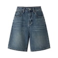 thumbnail image 5 of RYRJJ Jean Bermuda Shorts for Women Trendy High Rise Knee Length Wide Leg Denim Long Shorts Summer Casual Jorts with Pockets(Sky Blue,3XL), 5 of 5