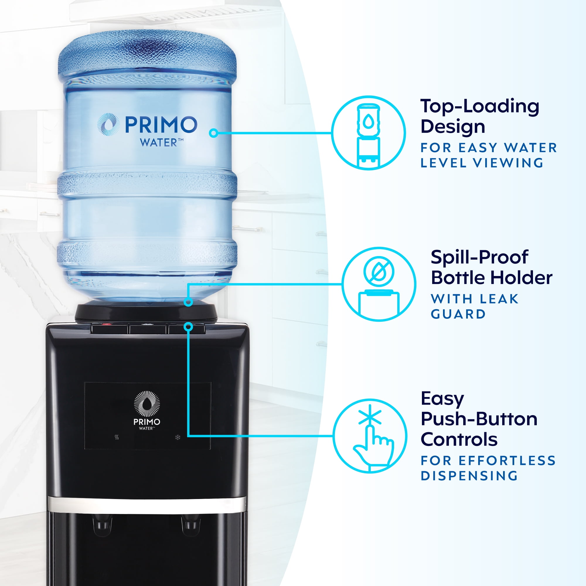 Primo Water® Top Loading Pro 2 Temp Water Dispenser with Pet Station, Black & Stainless Steel
