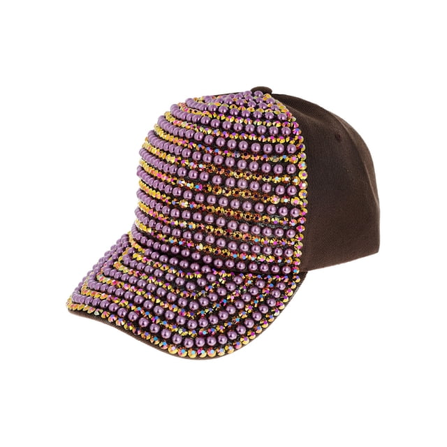 Top Headwear Pearl Rhinestone Bling Baseball Cap - Brown