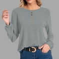 thumbnail image 2 of ShomPort Women's Fall Long Sleeve T-Shirt Casual Crew Neck Button Tunic Tops Solid Color Going Out Tees, 2 of 6