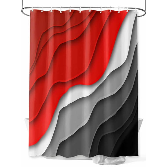 Shower Curtain Red Black Modern Geometric Shower Curtains for Bathroom, Waterproof Polyester Shower Curtain Set with Hooks, Standard Size 72" x 72" Grey Abstract Beach