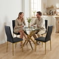 thumbnail image 6 of Atumcto 5-Piece Glass Dining Table Set for 4, Round Kitchen Table Set with 4 Chairs, Gold Metal Base, Mid-Century Modern Dining Room Set, 6 of 9