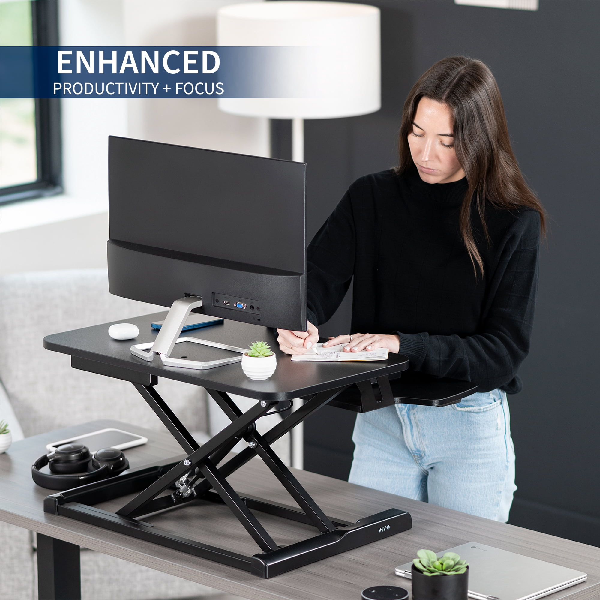 VIVO Black 26" Height Adjustable Standing Desk Monitor Riser Sit Stand Tabletop