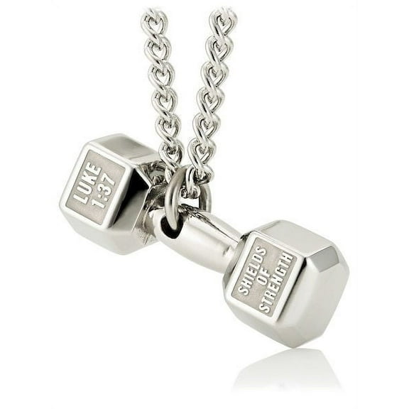 Men's Stainless Dumbbell Necklace-Luke 1:37 by Shields of Strength