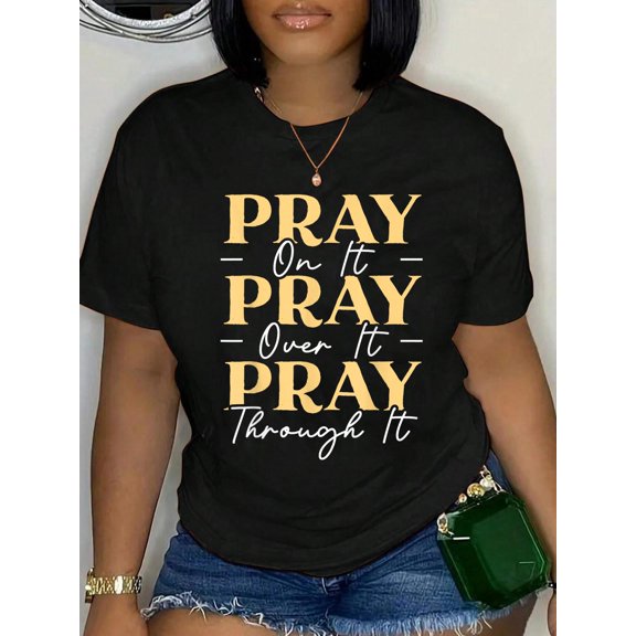 100% Cotton Pray On It Pray Over It Pray Through It Christian Religious T-Shirt Small Women's Men's Graphic Tee Casual Tops