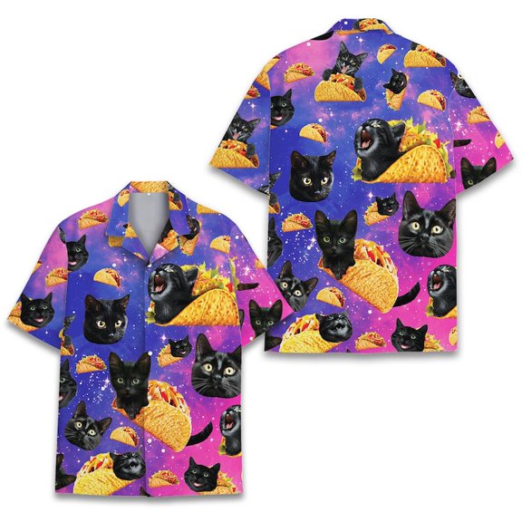 Cat And Taco Hawaiian Shirt Men Women Youth, Fun Colorful Shirt For Cat Lovers, Tropical Summer Shirt.