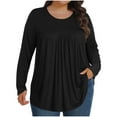 thumbnail image 2 of Fanxing Womens Plus Size Tops Fall Long Sleeve Flowy Shirts Overzied Casual Crewneck Pleated Tunic Blouse Black L, 2 of 7
