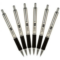 6 Pens Zebra F-402 Stainless Steel Retractable Ballpoint Pen, 0.7mm, Black, (29210)