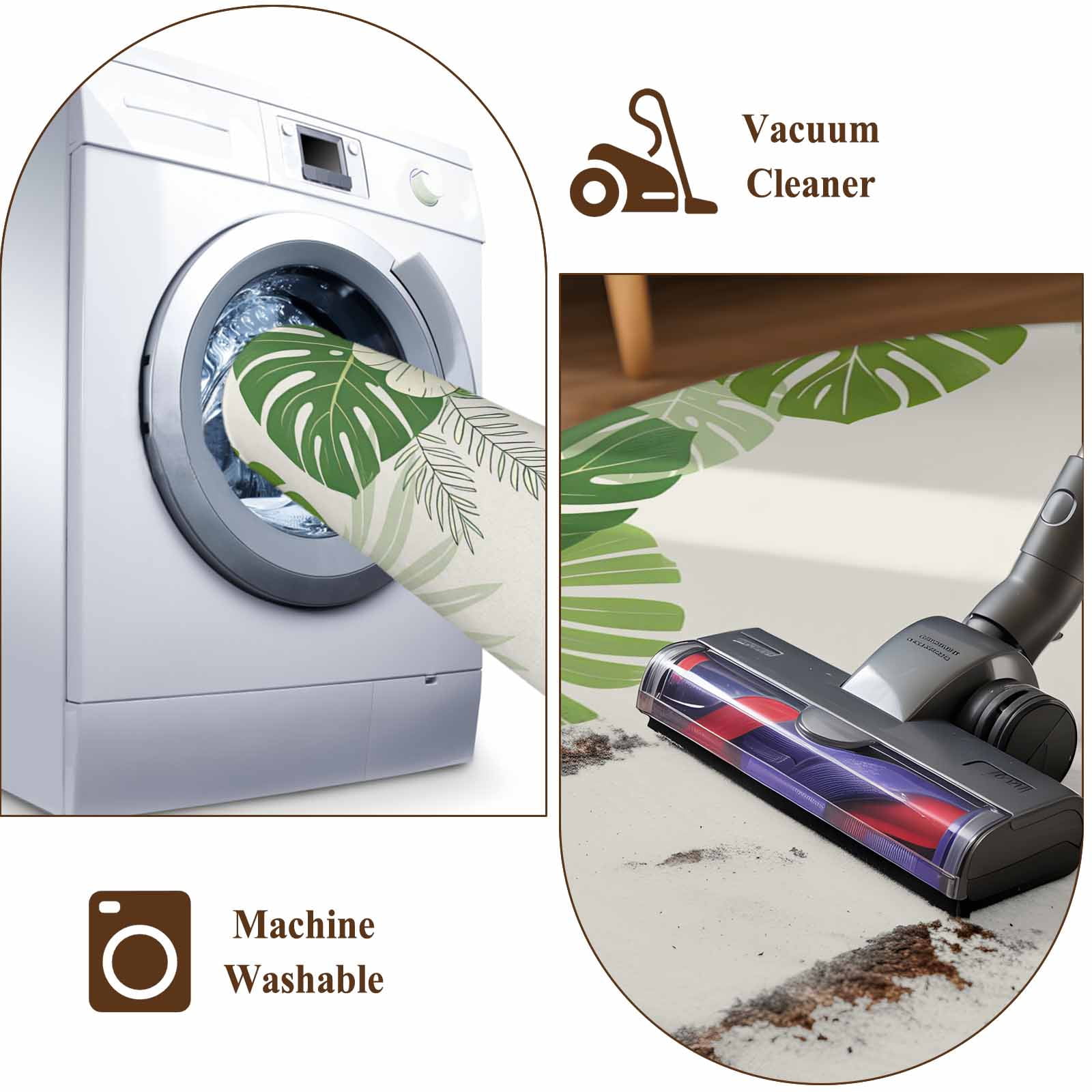 Palm Leaves Area Rugs 2.7'x5', Washable Small Throw Rugs for Kitchen Bedroom, Farmhouse Summer Tropical Leaf Flowers Indoor Outdoor Rug Non-Slip Low Pile Carpet Runner Reversible Floor Mats