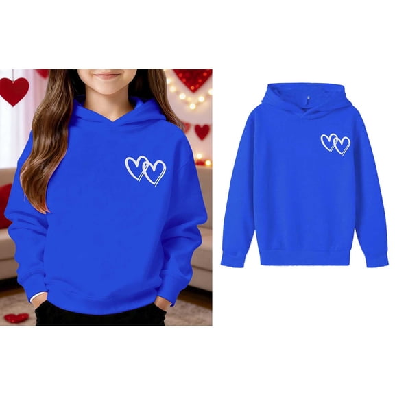 Kids Hoodies Valentines Day Sweatshirt Long Sleeve Casual Heart Sweatshirts Crew Neck Sweatshirt Pullover Little Girls Clothes Size 6-7 Years