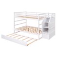 thumbnail image 5 of Bunk Bed with Trundle and 3 Storage Stairs, Solid Wood Full over Full Bunk Bed Frame with Full-Length Guardrail & Staircase, Multifunctional Trundle Bunk Bed for Boys Girls, No Box Spring Needed White, 5 of 7