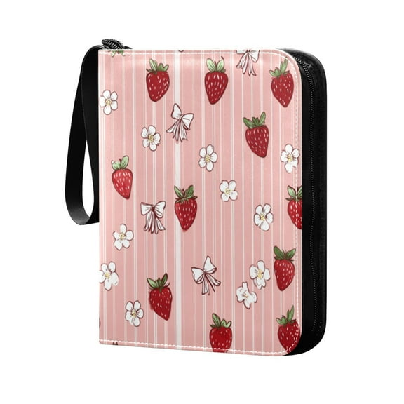 400 Pockets Trading Cards Album,Card Binder 4-Pocket, Cards Collector Album Holder Fits 400 Cards with 50 Removable Sheets Strawberry and Flower