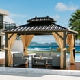 thumbnail image 2 of Accreate 10x13 FT Outdoor Galvanised Steel Hardtop Gazebo, Double Roof Gazebo with Netting and Sunshade Curtains, Aluminium Framed Gazebo for Patio Terrace Lawn Deck, Khaki, 2 of 6