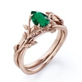 thumbnail image 4 of JeenMata Four Prong Solitaire - 1 TCW Pear Shaped Lab Created Emerald - Leaf Pattern Wedding Set - 18K Rose Gold Plating over Silver, 4 of 6