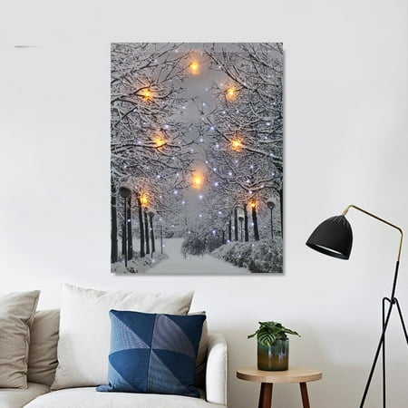 Lighted Wall Art Home LED Snow Tree Lighted Luminous Canvas Print Painting Wall Art Picture Home Decor Christmas Black Friday Gift ()