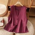 thumbnail image 2 of Casual Waistcoat for Women Loose Solid Color Button Up Vest V Neck Linen Blend Vests with Side Pockets Wine 2XL, 2 of 9