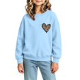 thumbnail image 5 of Fall Hoodless Sweatshirts for Girl Loose Leopard Heart Printed Long Sleeve Crew Neck Solid Color Fashion Casual Pullover Tops Light Blue 12-13 Years, 5 of 7