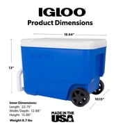 Igloo Wheelie Cool 38 QT Hard Sided Cooler with Wheels, Blue