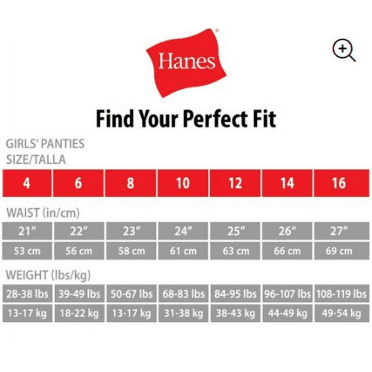 Hanes Girls Brief Underwear, 6 Pack Panties Sizes 6 - 16