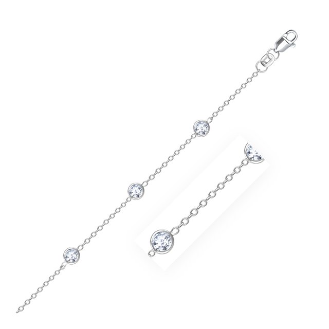 Cheville en Or Blanc 14k avec Zircon Cubique Rond Blanc 10 Pouces