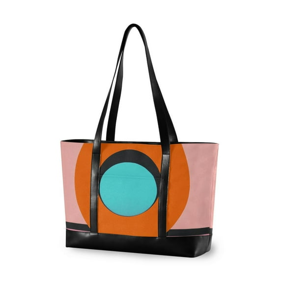 FORMRS Canvas Laptop Tote Bag for Women with 15.6" Computer Compartments Shoulder Handbag, Orange Circle