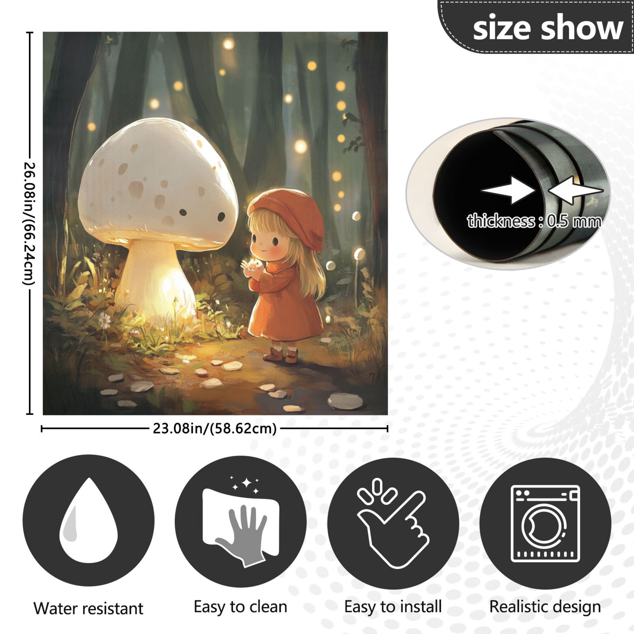 Dishwasher Magnetic Sticker 23x26 Inch Refrigerator Magnetic Sticker Washing Machine Magnetic Sticker Kitchen Panel Magnetic Sticker Home Decor Cartoon Beautiful White Mushrooms
