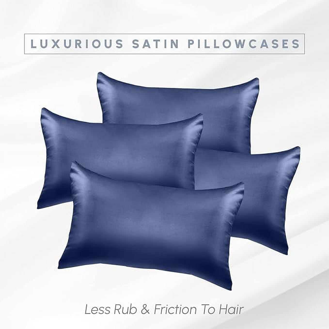 2 Pieces Satin Pillowcase Set with Hidden Zipper closure, King, Navy Blue