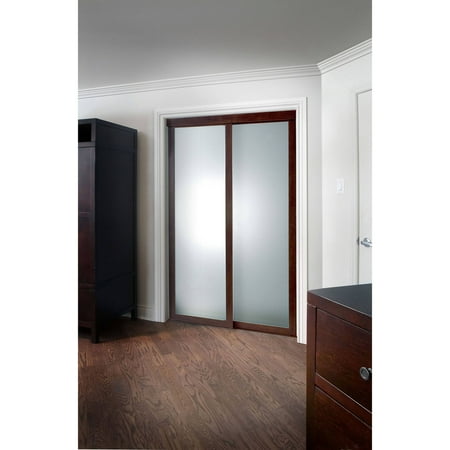 Frosted Sliding Glass Doors - Pinecroft Fusion Frosted Glass Chocolate Frame Sliding Door